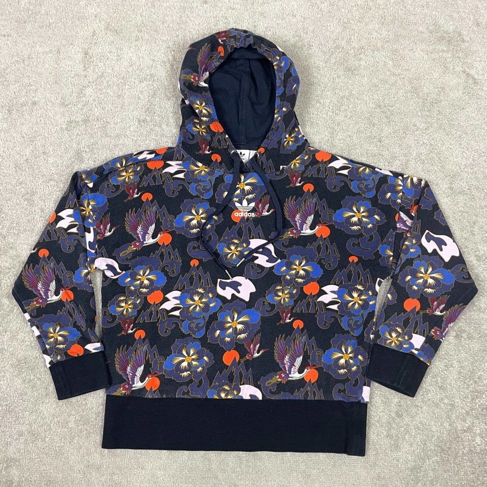 Adidas Hoodie Womens XS Multicolor Trefoil Japanese Bird Crane Pullover Hooded